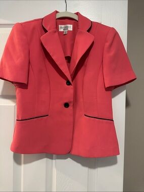Studio I Coral-Pink Short Sleeve Blazer with Black Trim